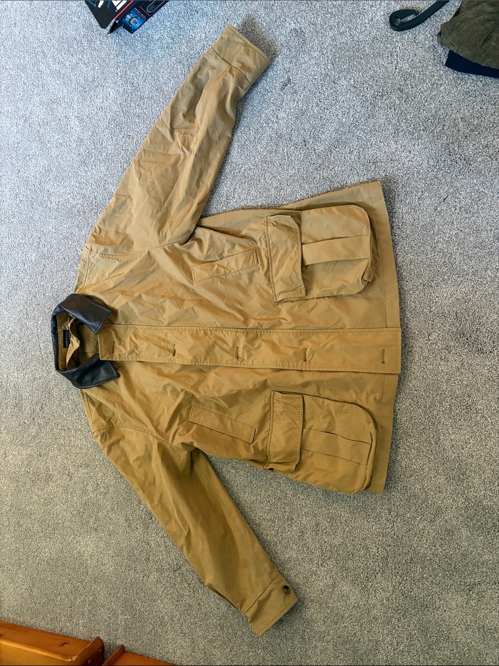 Men's Tan Military Field Jacket with Dark Contrast Collar